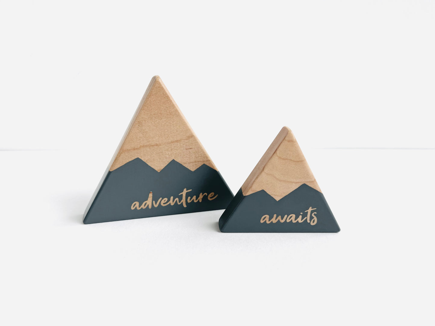 Wooden Mountain Set - "Adventure Awaits" Small - Charcoal Gray