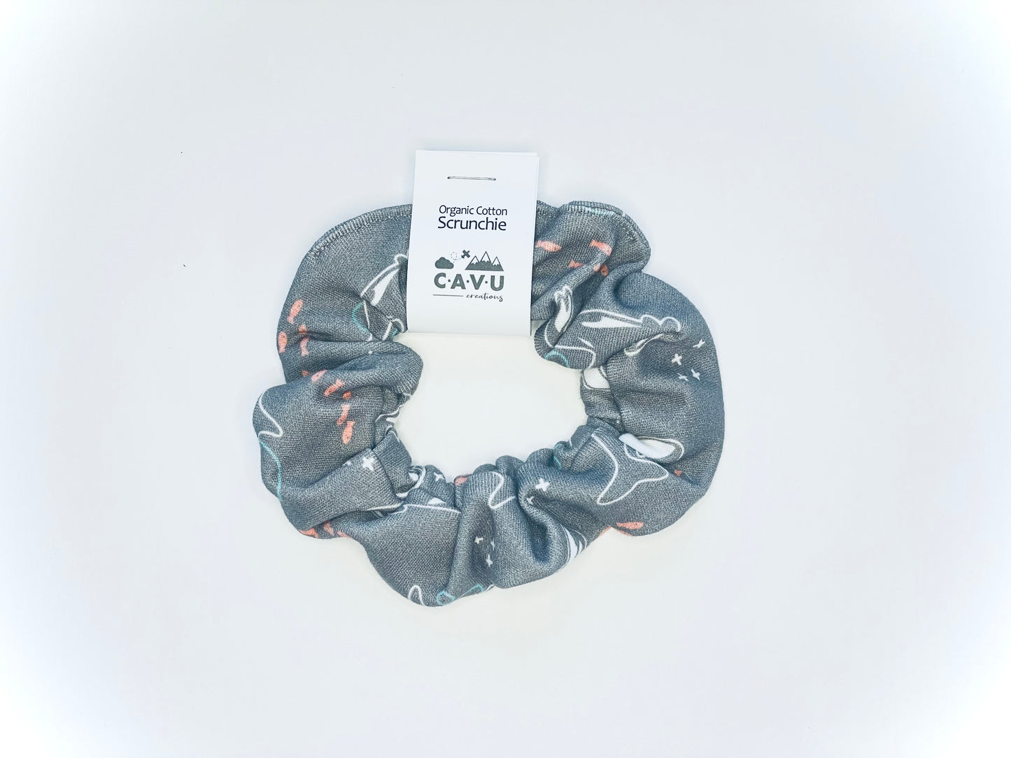 Organic Cotton Scrunchie - Orca Pod - Charcoal Gray / Aqua / Salmon