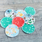 Organic Cotton Face Rounds - Set N - Coral / Green / Multi (Large)
