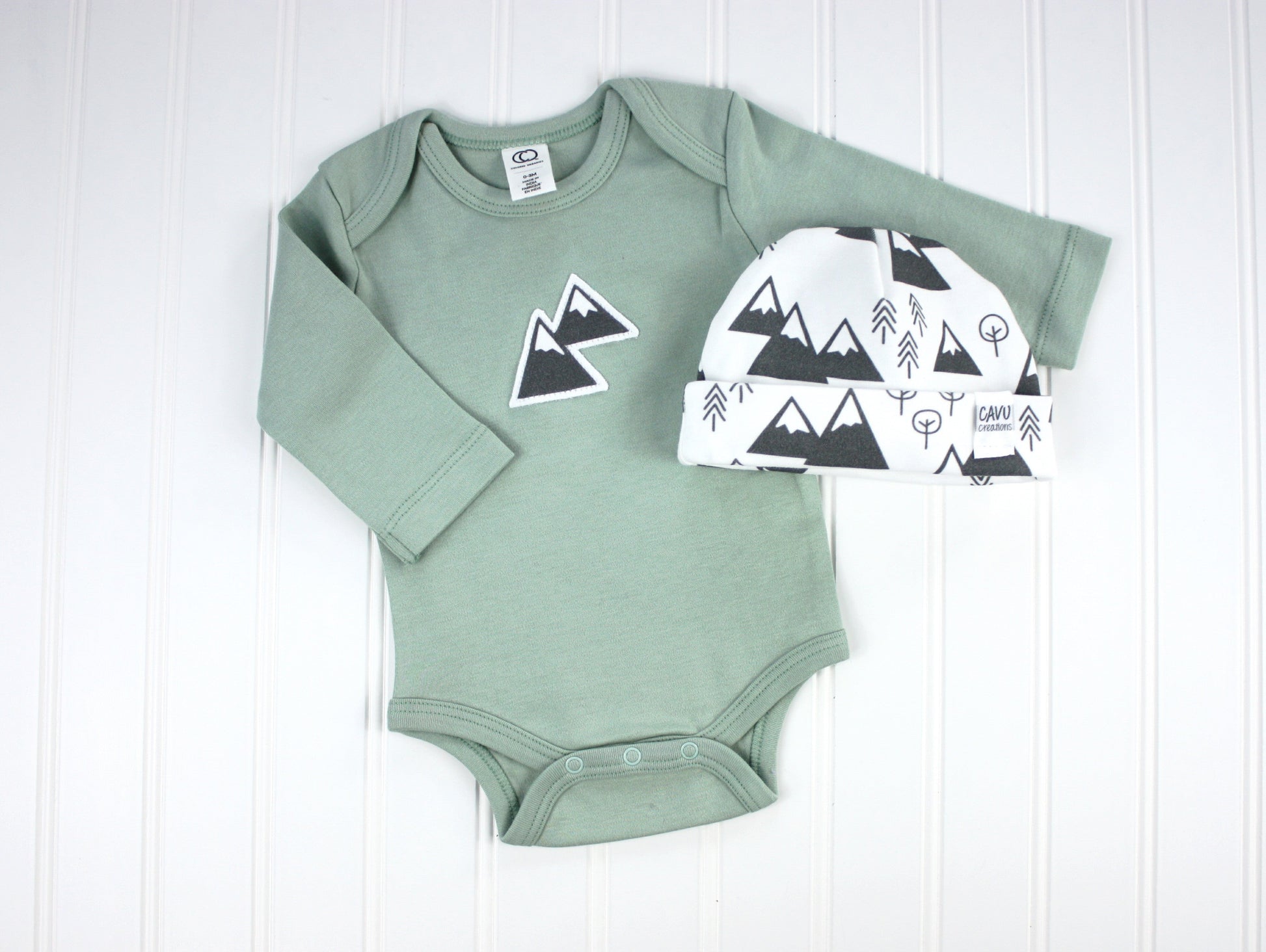 Mountains Organic Bodysuit - Sage Green / Charcoal Gray - ARCHIVE - CAVU Creations