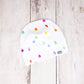Rain Drops Organic Beanie - Rainbow Prismatic on White - CAVU Creations