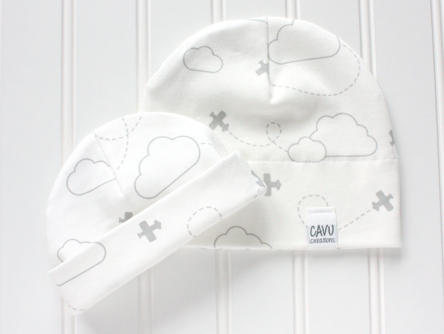 Airplanes in Clouds Organic Beanie - Gray / White - CAVU Creations