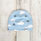 Jets in Clouds Organic Beanie - Gray / White / Sky Blue - CAVU Creations