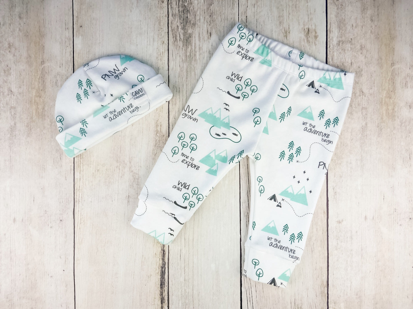 PNW Organic Baby Leggings - Mint / Forest Green / Gray - CAVU Creations