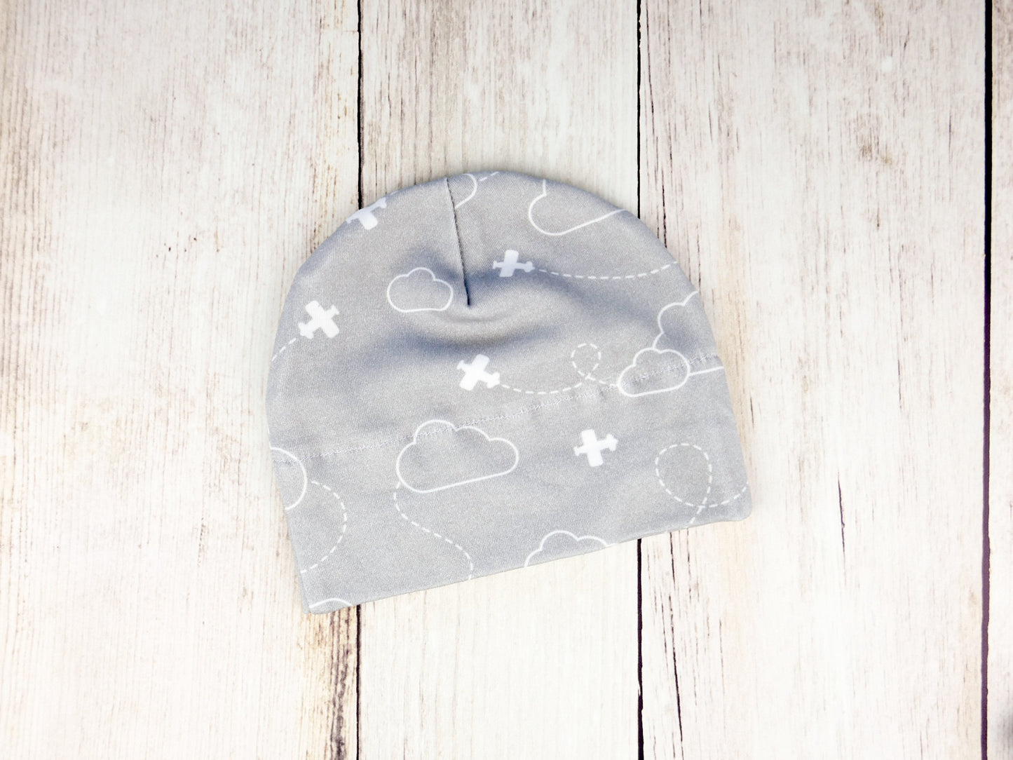 Airplanes in Clouds Organic Beanie - White / Gray - CAVU Creations