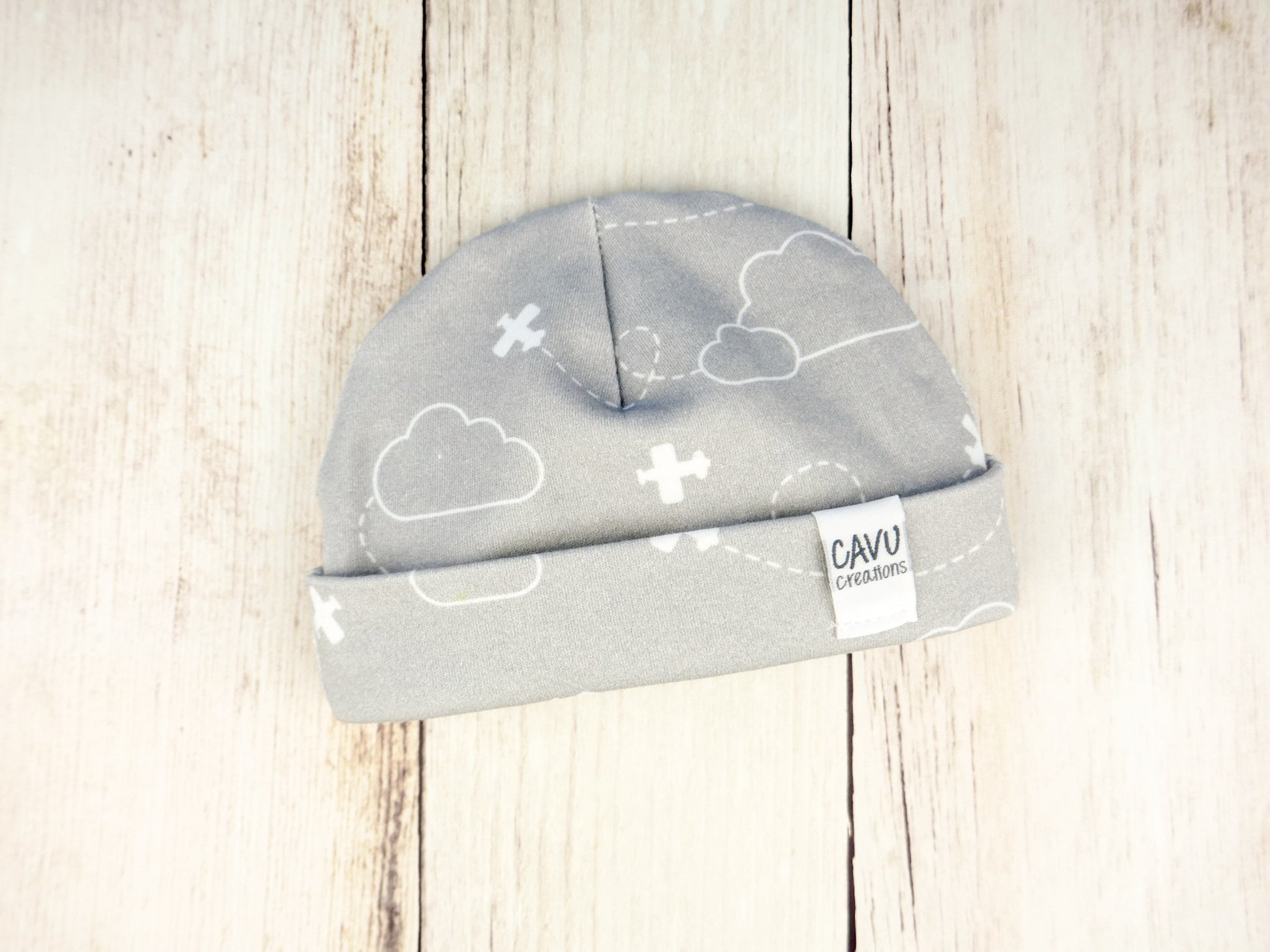 Airplanes in Clouds Organic Beanie - White / Gray - CAVU Creations