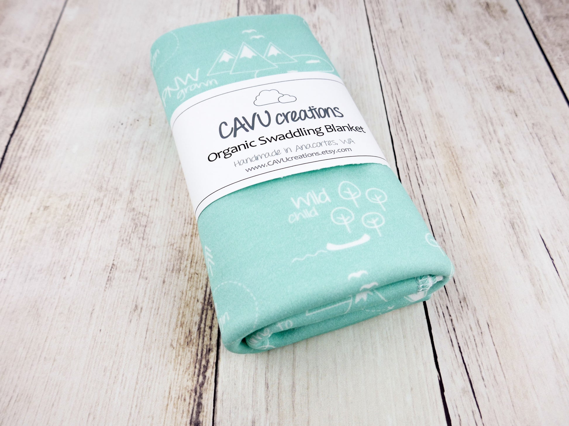 PNW Organic Swaddling Blanket - White / Mint - CAVU Creations