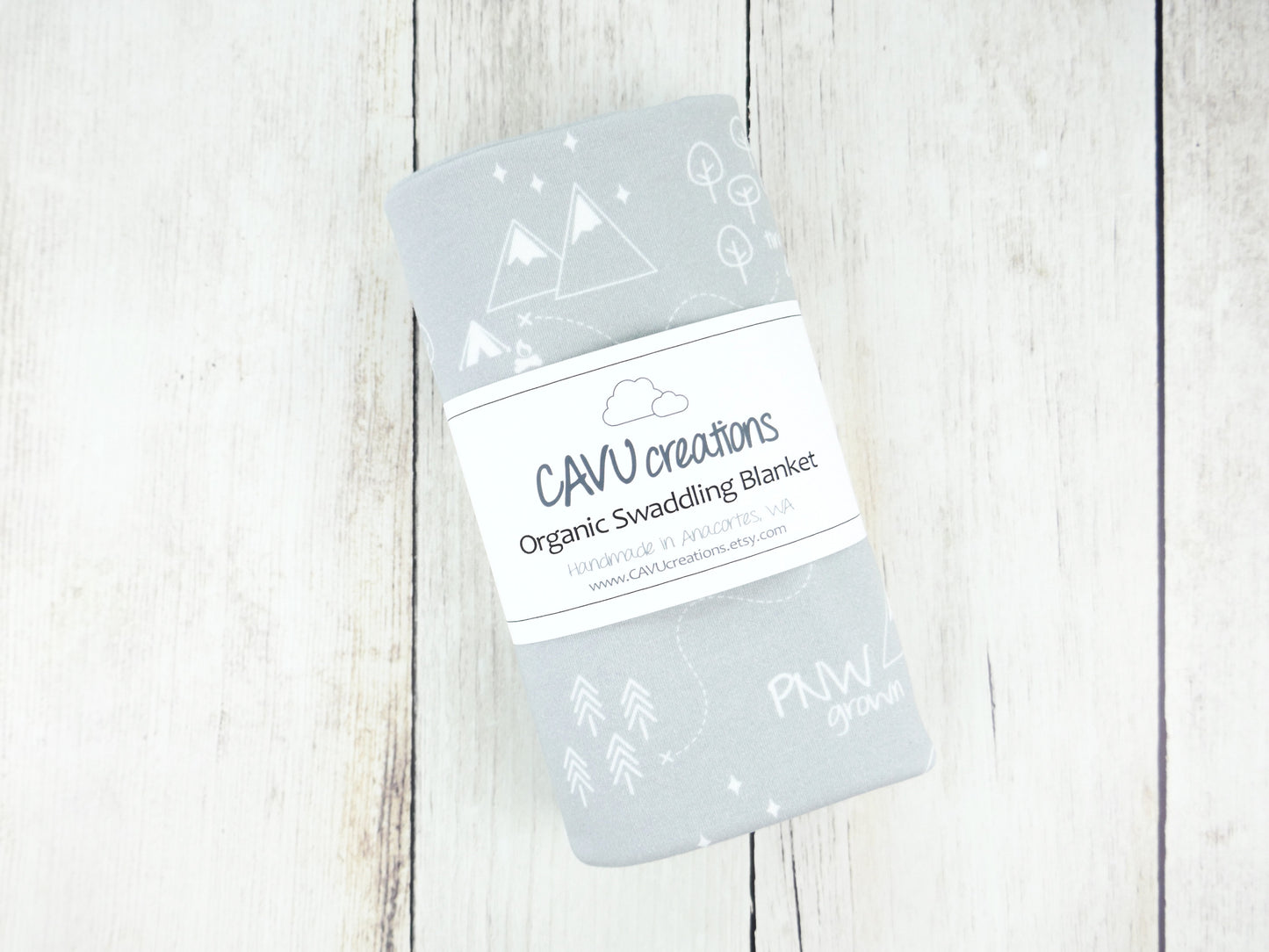 PNW Organic Swaddling Blanket - White / Light Gray - CAVU Creations