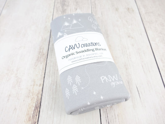 PNW Organic Swaddling Blanket - White / Light Gray - CAVU Creations