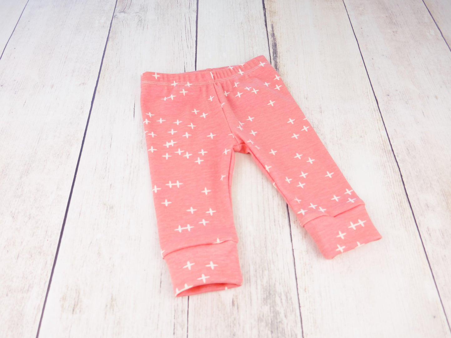 Plus Signs (Wink) Organic Baby Leggings - White / Pink - CAVU Creations