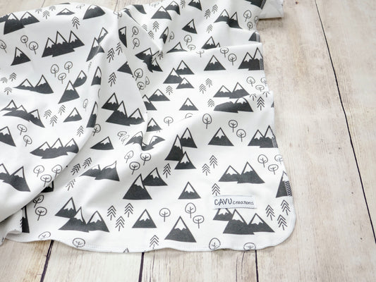 Mountains + Trees Organic Swaddling Blanket - Charcoal Gray / White - CAVU Creations