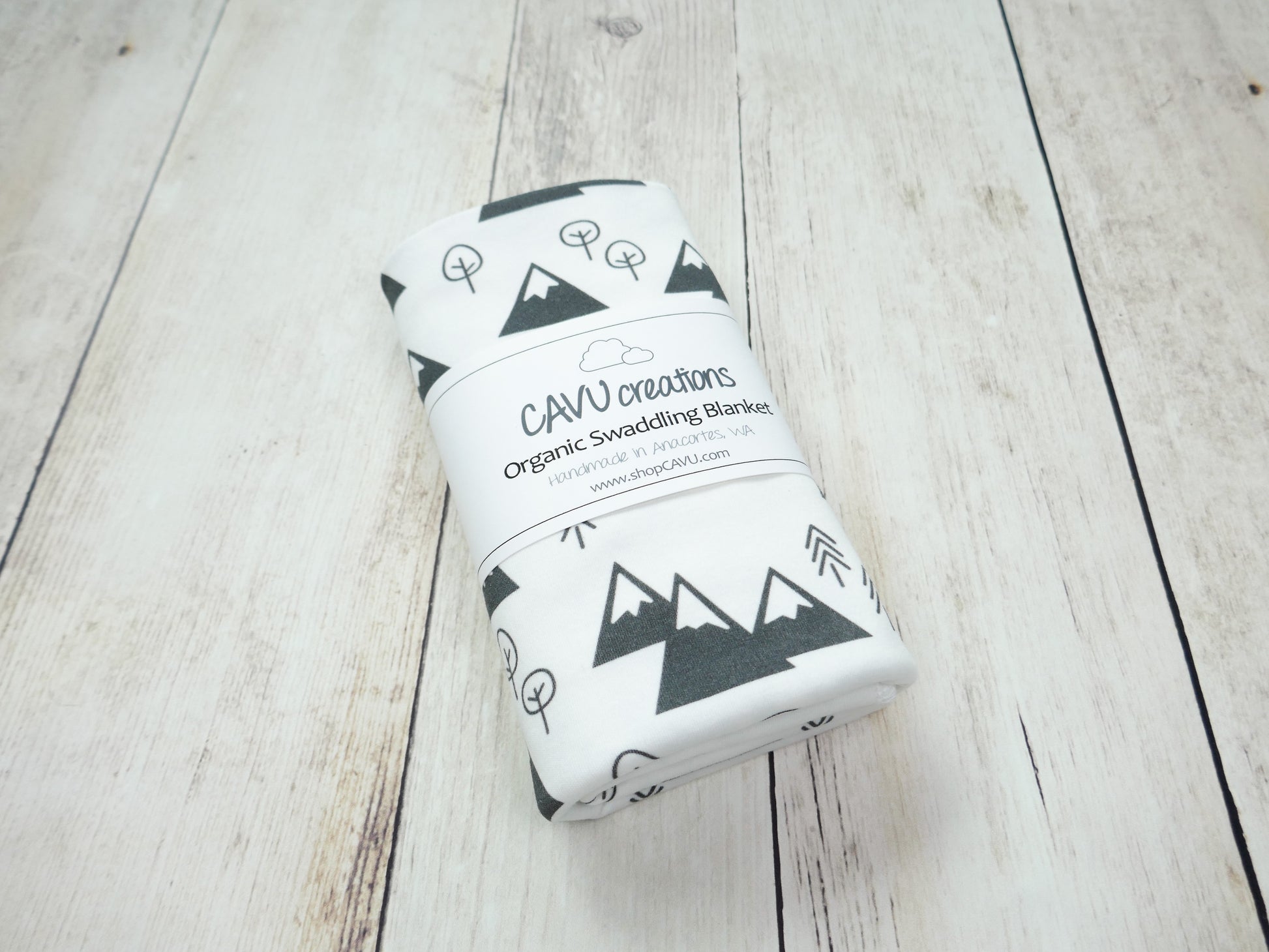 Mountains + Trees Organic Swaddling Blanket - Charcoal Gray / White - CAVU Creations