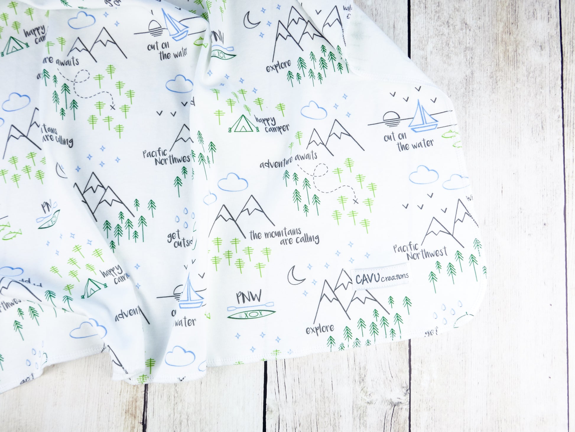 Perfectly PNW Organic Swaddling Blanket - Green / Blue / Gray / White - CAVU Creations