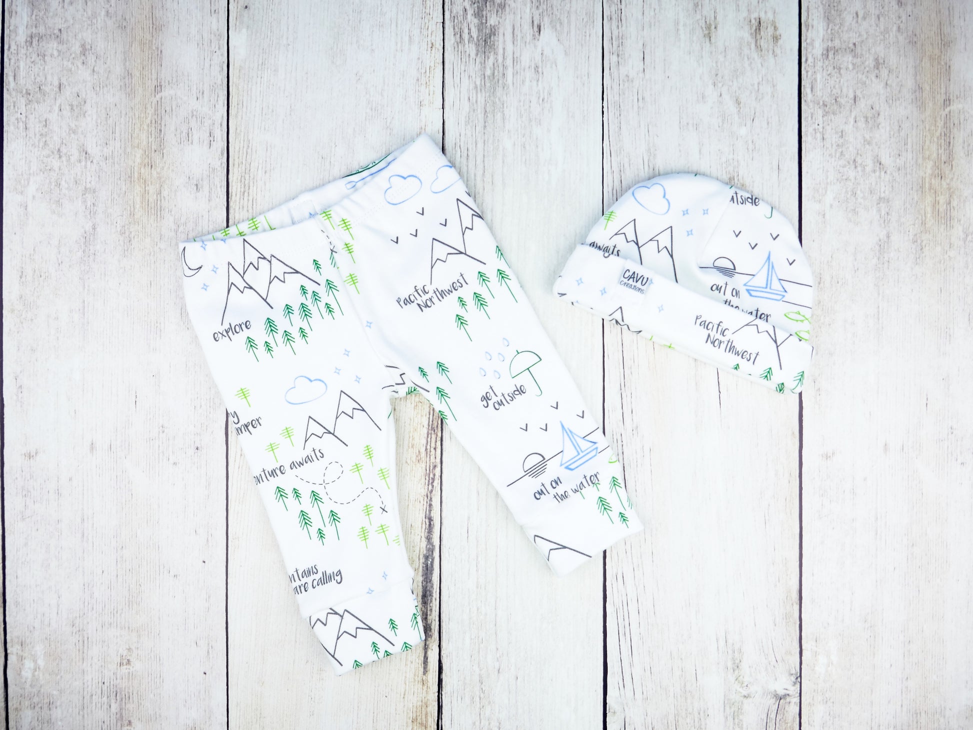 Perfectly PNW Organic Baby Leggings - Green / Blue / Gray / White - CAVU Creations