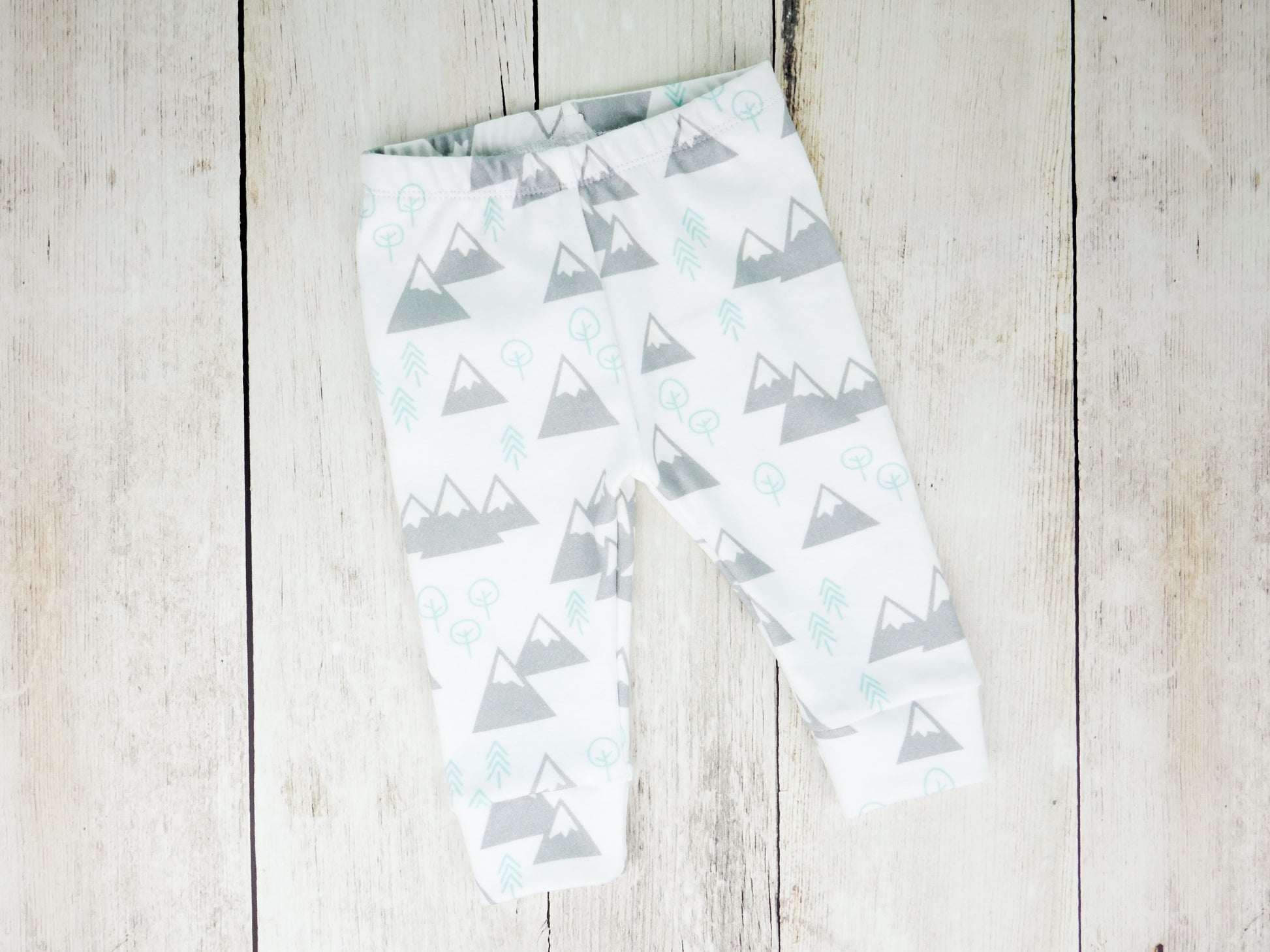 Mountains + Trees Organic Baby Leggings - Mint / Light Gray / White - CAVU Creations
