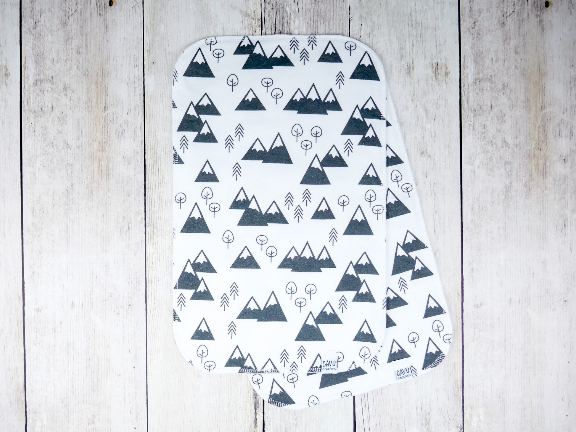 Mountains + Trees Organic Burp Cloths (Set of 2) - Charcoal Gray / White - CAVU Creations