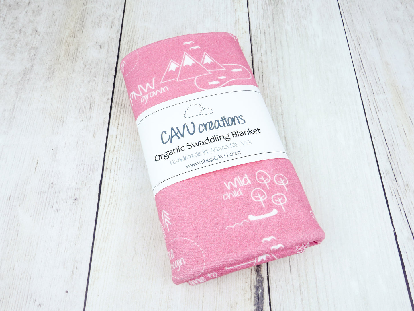 PNW Organic Swaddling Blanket - White / Coral Pink - CAVU Creations