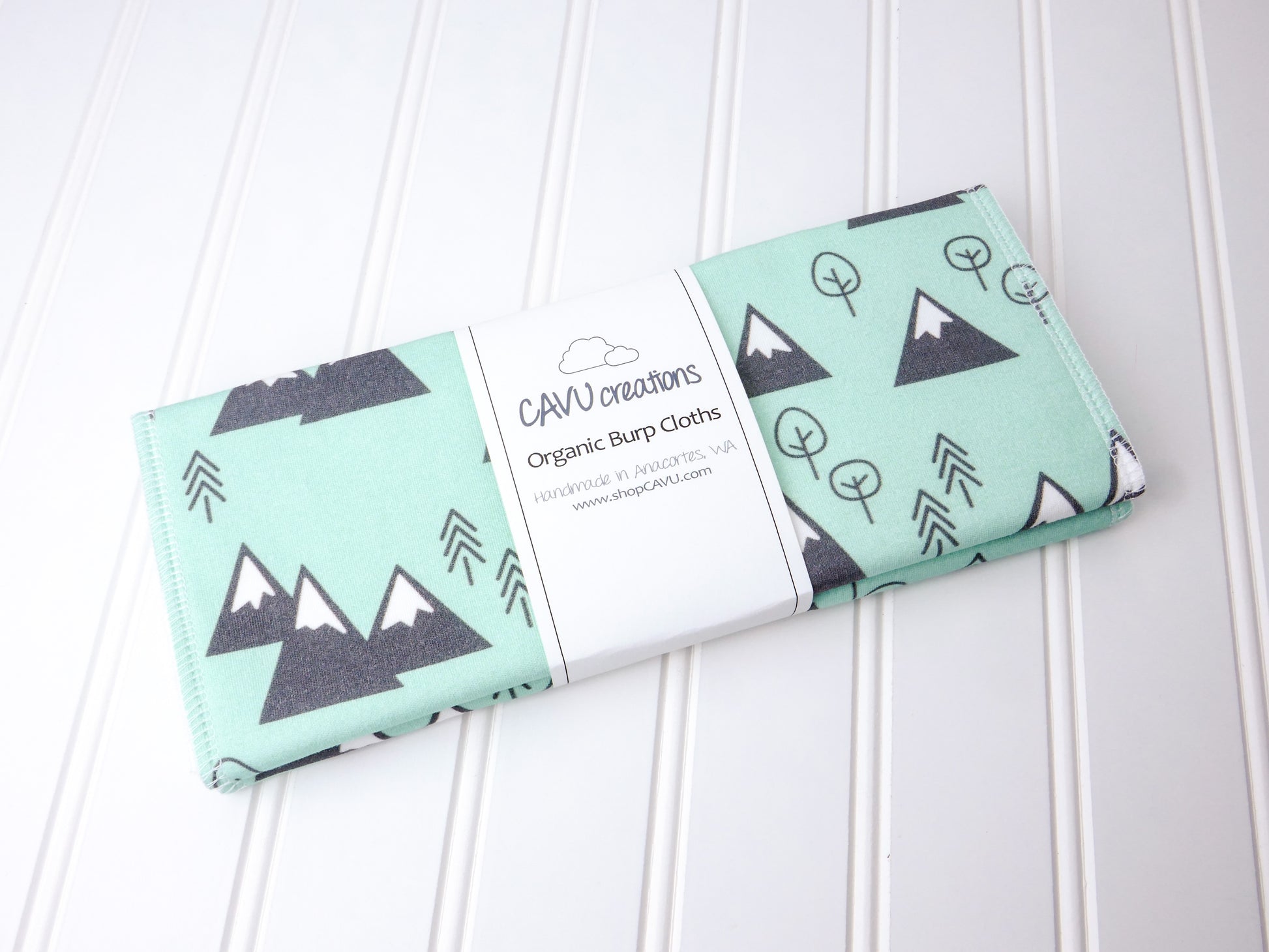 Mountains + Trees Organic Burp Cloths (Set of 2) - Mint / Charcoal Gray / White - CAVU Creations