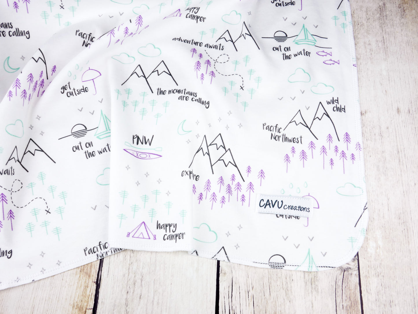 Perfectly PNW Organic Swaddling Blanket - Purple / Mint / Gray / White - CAVU Creations