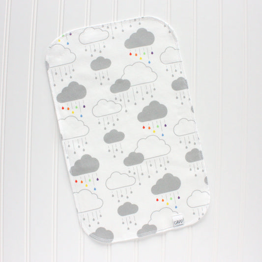 Clouds + Rain Organic Burp Cloth - Rainbow / Gray - CAVU Creations