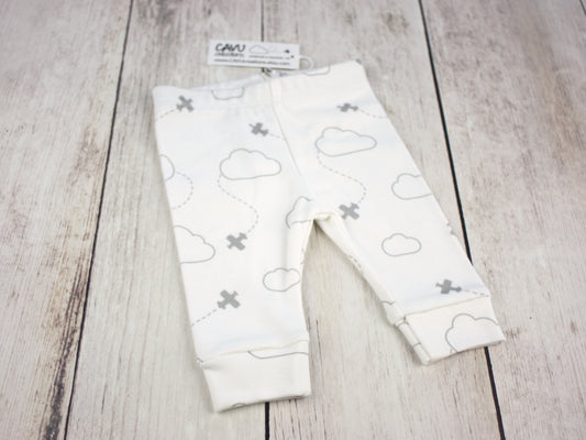 Airplanes in Clouds Organic Baby Leggings - Gray / White - CAVU Creations