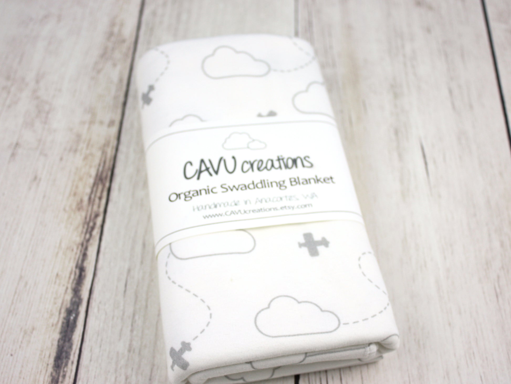 Airplanes in Clouds Organic Swaddling Blanket - Gray / White - CAVU Creations