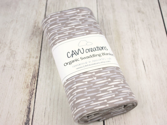Fish Organic Swaddling Blanket - Gray / Blue / White - CAVU Creations