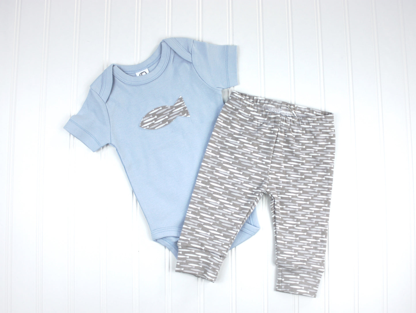 Fish Organic Baby Leggings - Gray / Blue / White - CAVU Creations