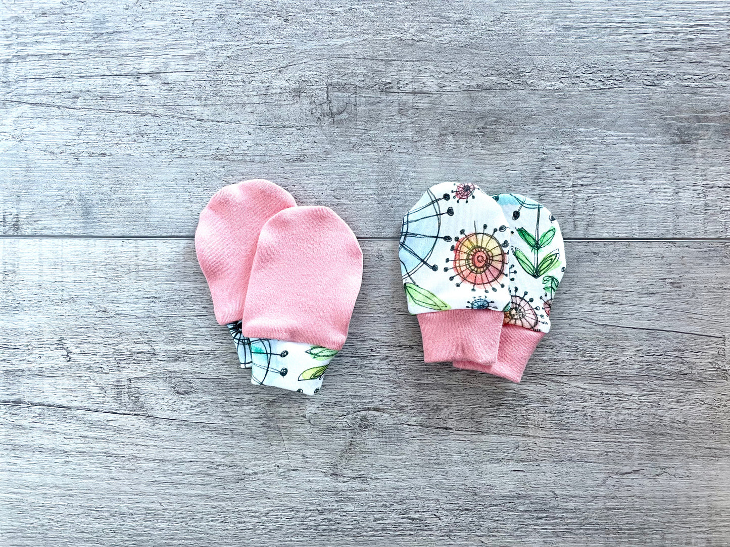 Wildflower Whimsy Organic Newborn Mittens - Set of 2 - Multi / Pink / White