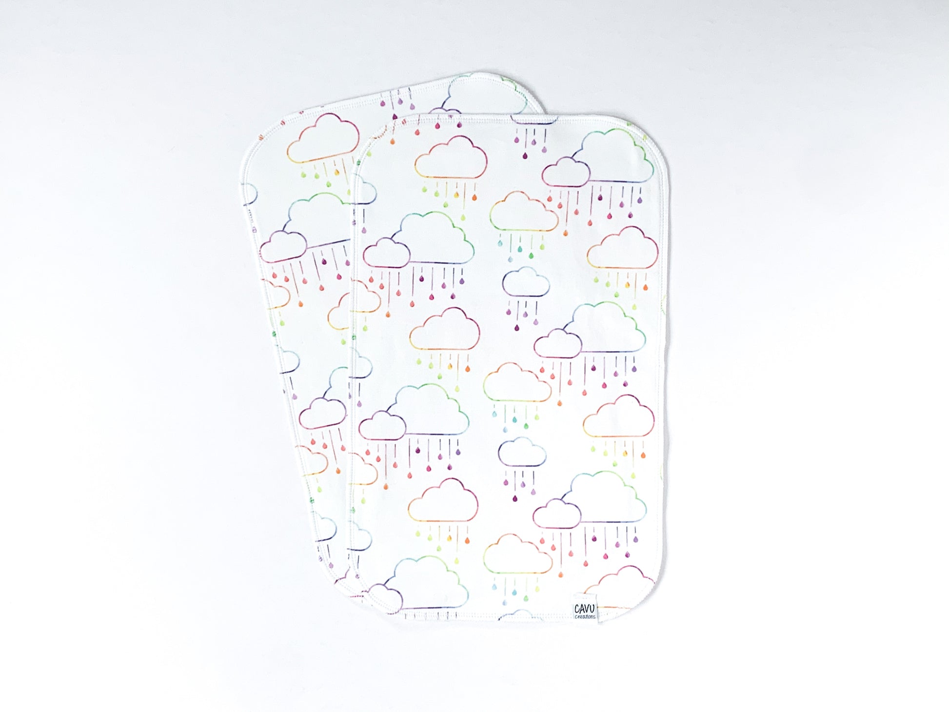 Clouds + Rain Organic Burp Cloths (Set of 2) - Rainbow Prismatic - CAVU Creations