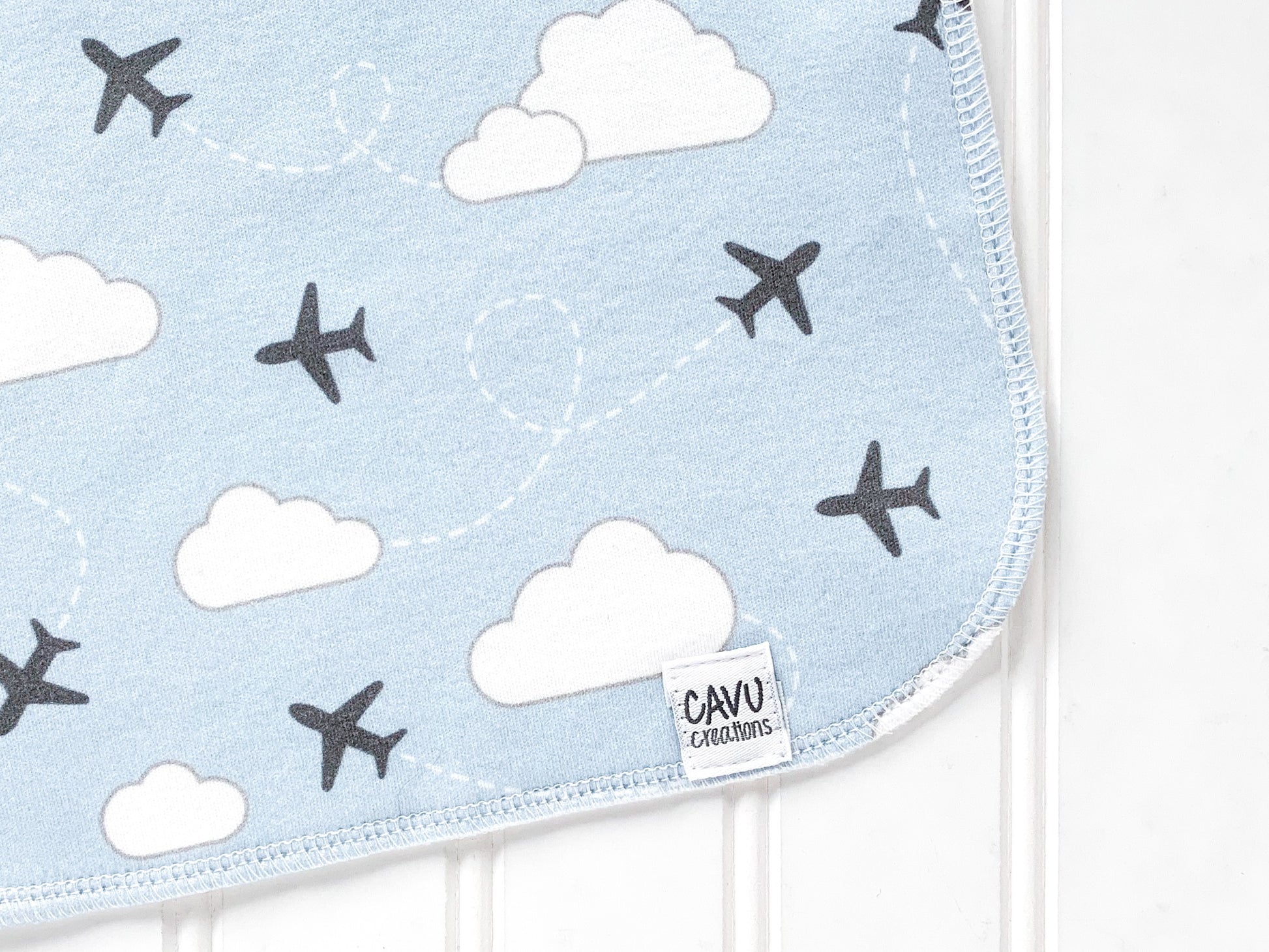 Jets in Clouds Organic Burp Cloth - Sky Blue / Gray / White - CAVU Creations