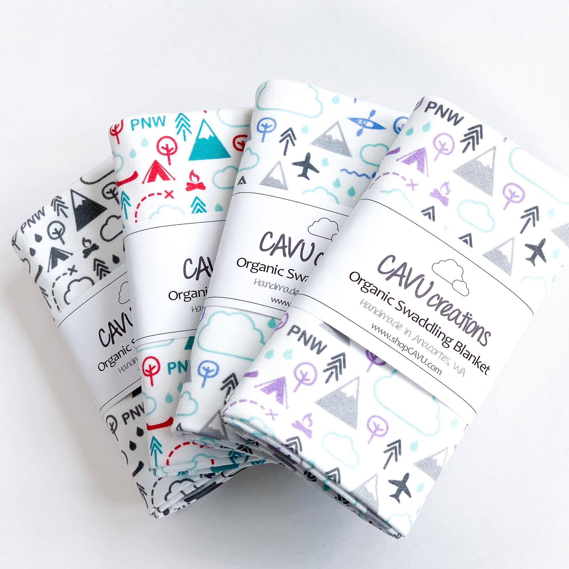 PNW Love Organic Swaddling Blanket - Blue / Mint / Gray - CAVU Creations