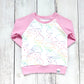Rainbow Rain Clouds Organic Cotton Pullover - Pink / Rainbow / White - CAVU Creations