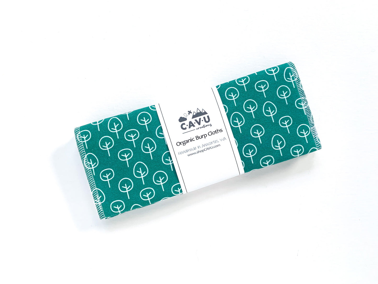 Scattered Trees Organic Burp Cloth - White / Forest Green