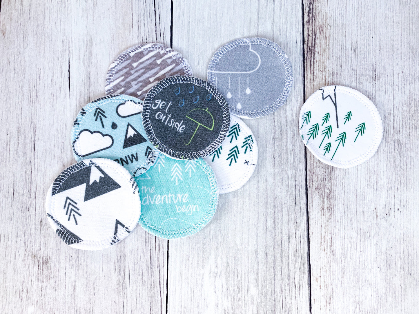 Organic Cotton Face Rounds - Set #1 - Mountains + Trees Gray / Mint / Green (Small)