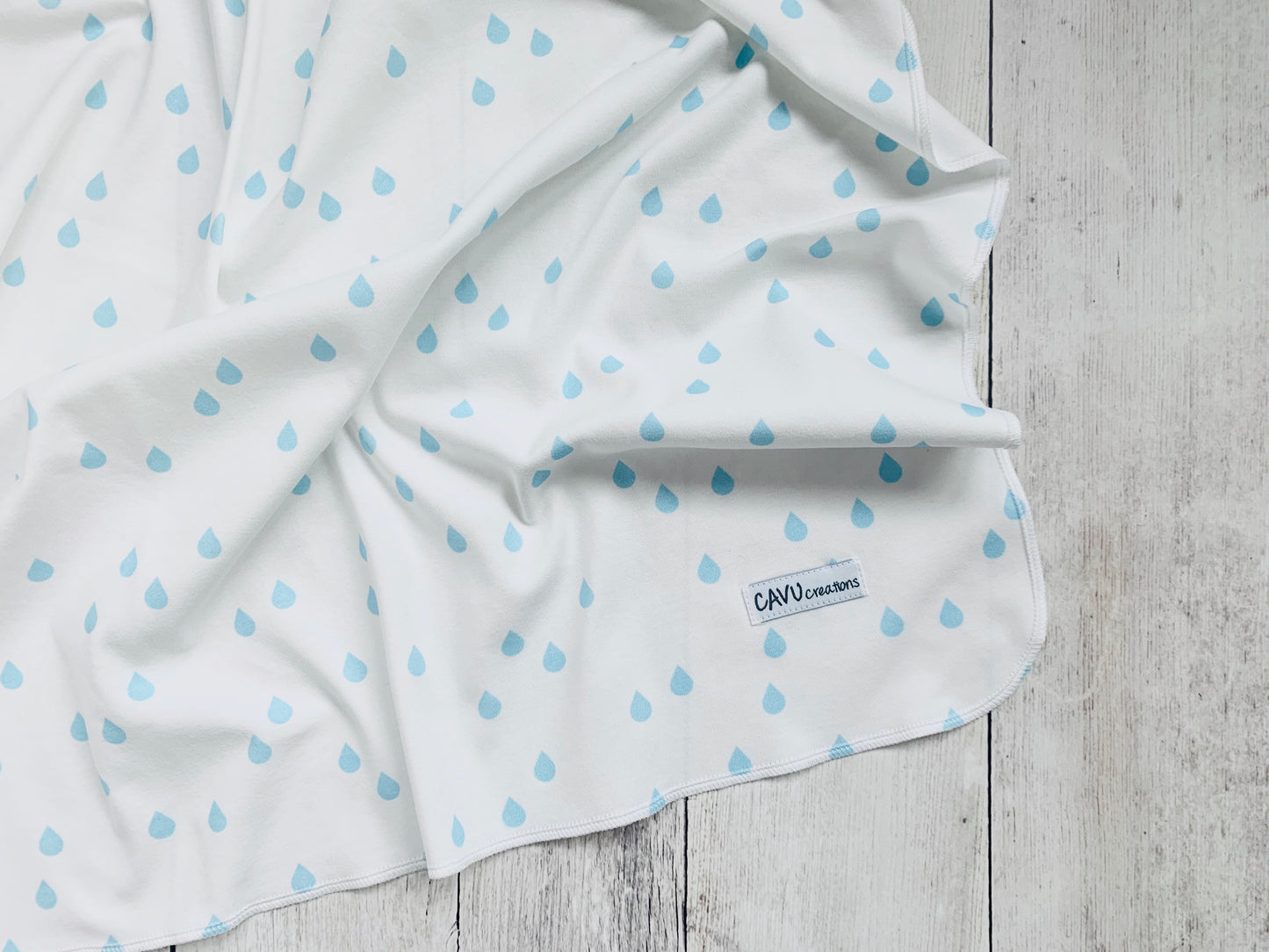 Rain Drops Organic Swaddling Blanket - Aqua Blue / White