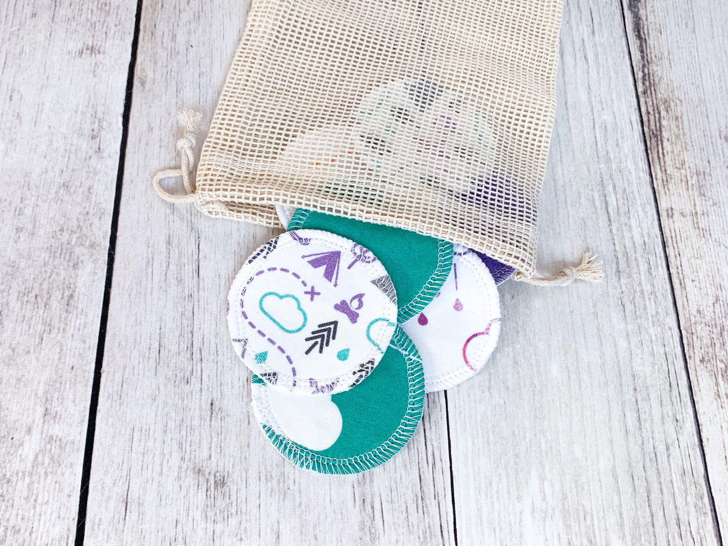 Organic Cotton Face Rounds - Set #5 - PNW + Clouds Mix - Purple / Mint / Teal (Small)