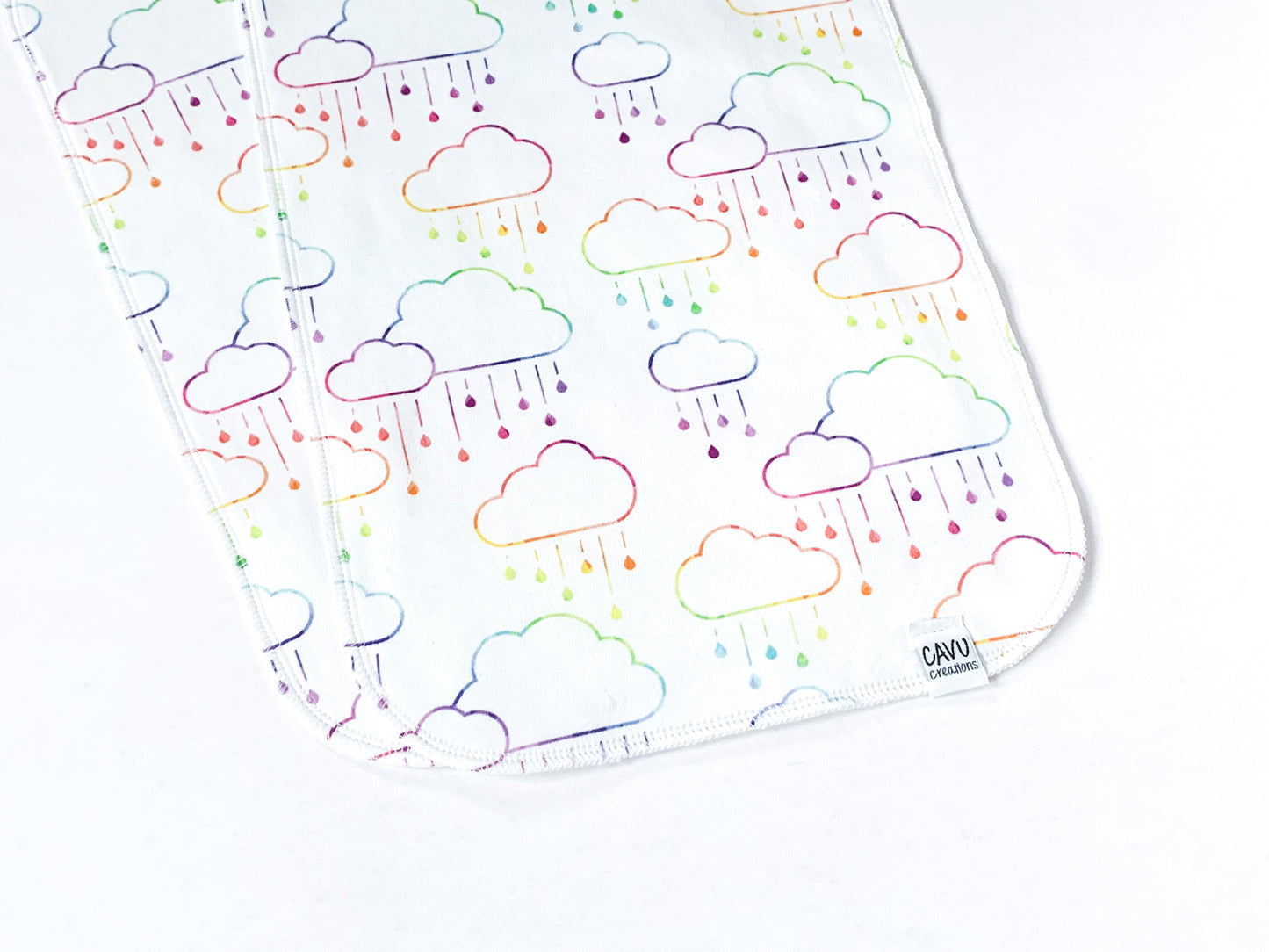 Clouds + Rain Organic Burp Cloths (Set of 2) - Rainbow Prismatic - CAVU Creations