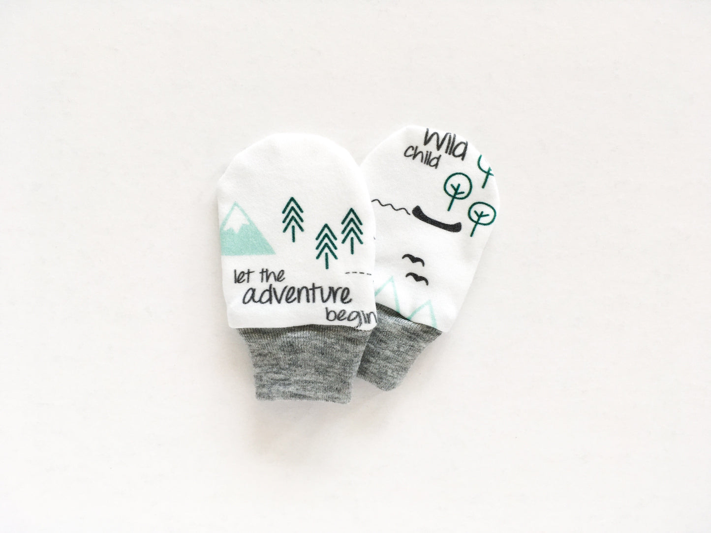 PNW Organic Newborn Mittens - Mint / Forest Green / Gray - CAVU Creations
