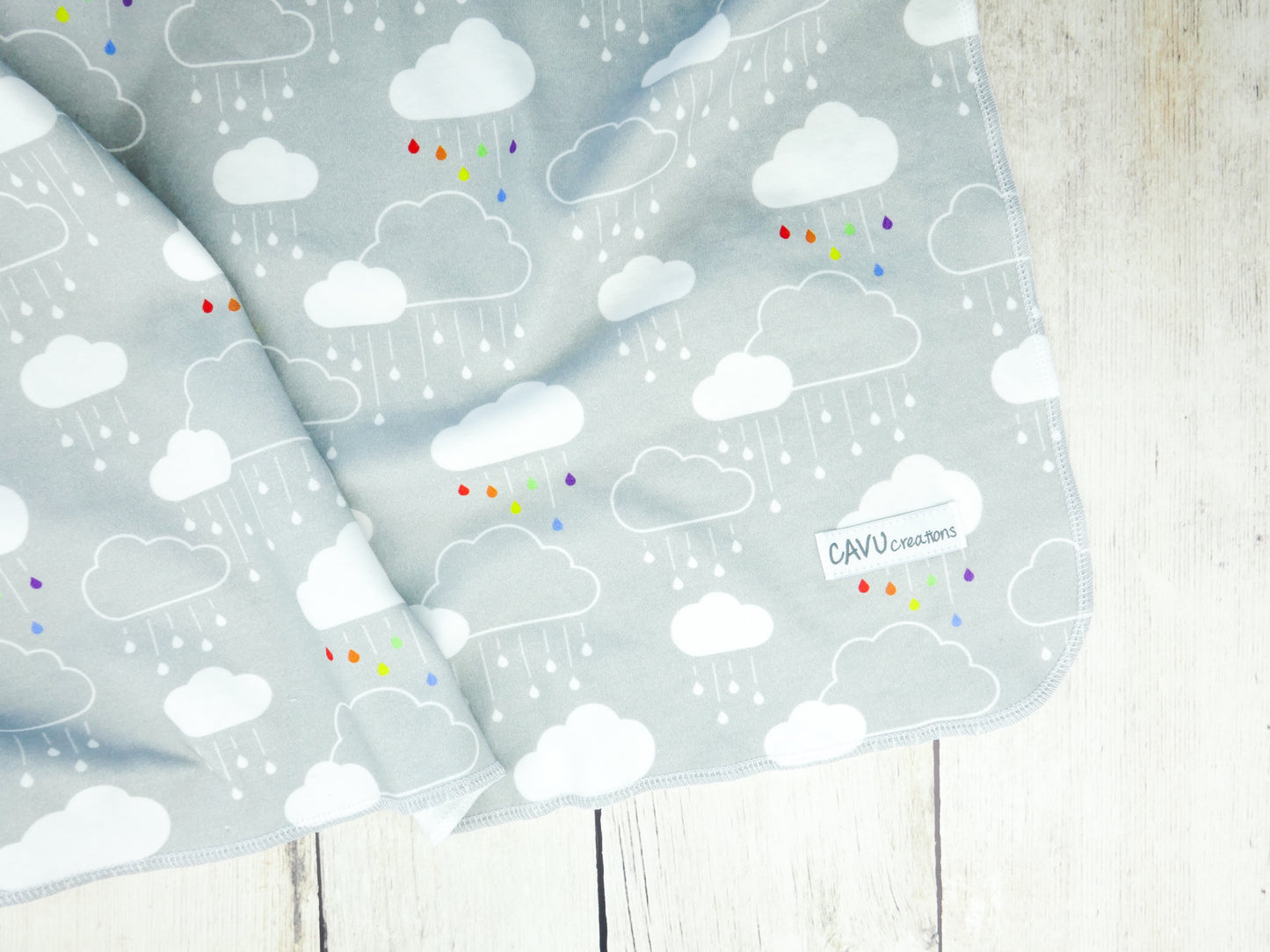 Clouds + Rain Organic Swaddling Blanket -  Rainbow on Gray - CAVU Creations