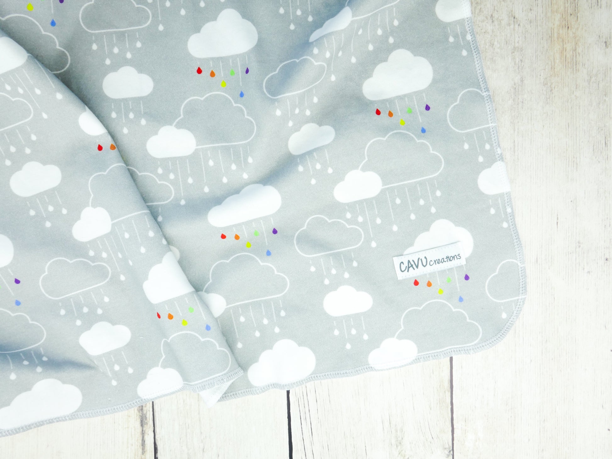 Clouds + Rain Organic Swaddling Blanket -  Rainbow on Gray - CAVU Creations