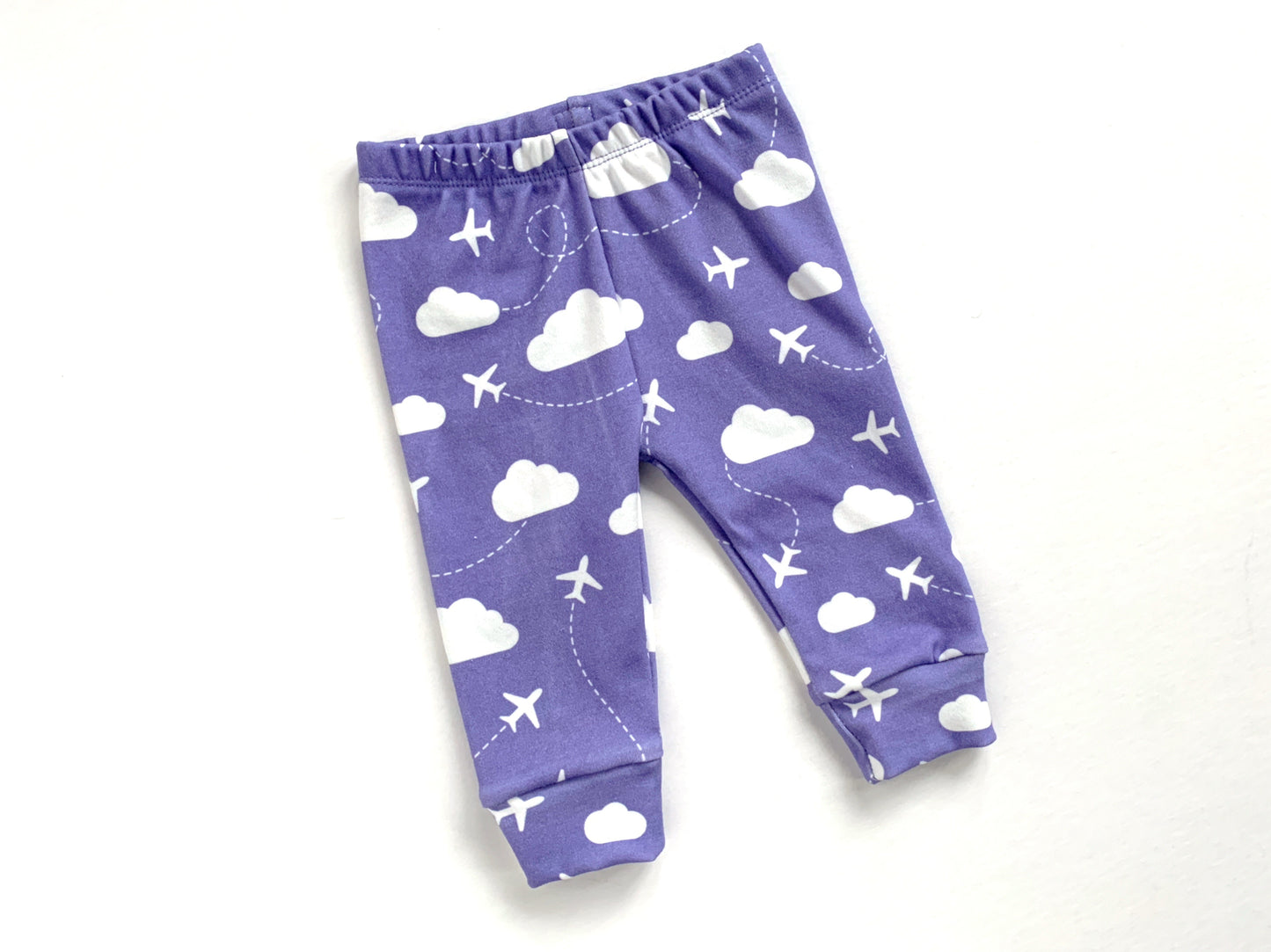 Jets in Clouds Organic Baby Leggings - Purple / White - CAVU Creations