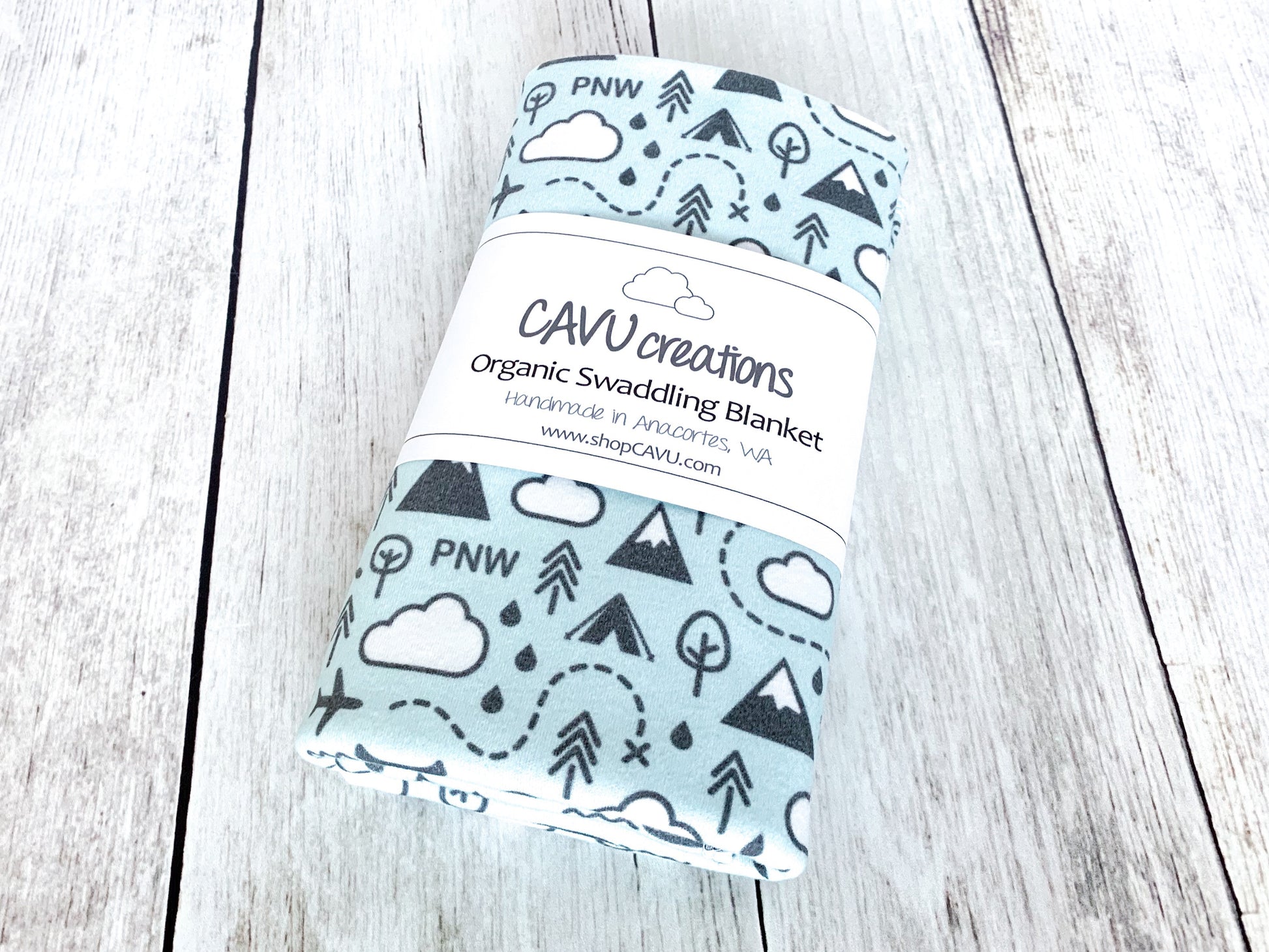 PNW Love Organic Swaddling Blanket - Mint / Gray / White - CAVU Creations