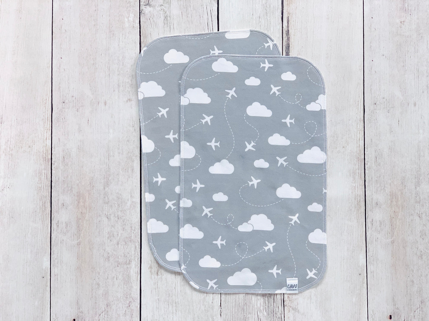 Jets in Clouds Organic Burp Cloths (Set of 2) - White / Gray