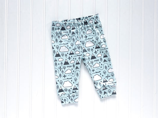 PNW Love Organic Baby Leggings - Charcoal Gray / White / Mint - CAVU Creations