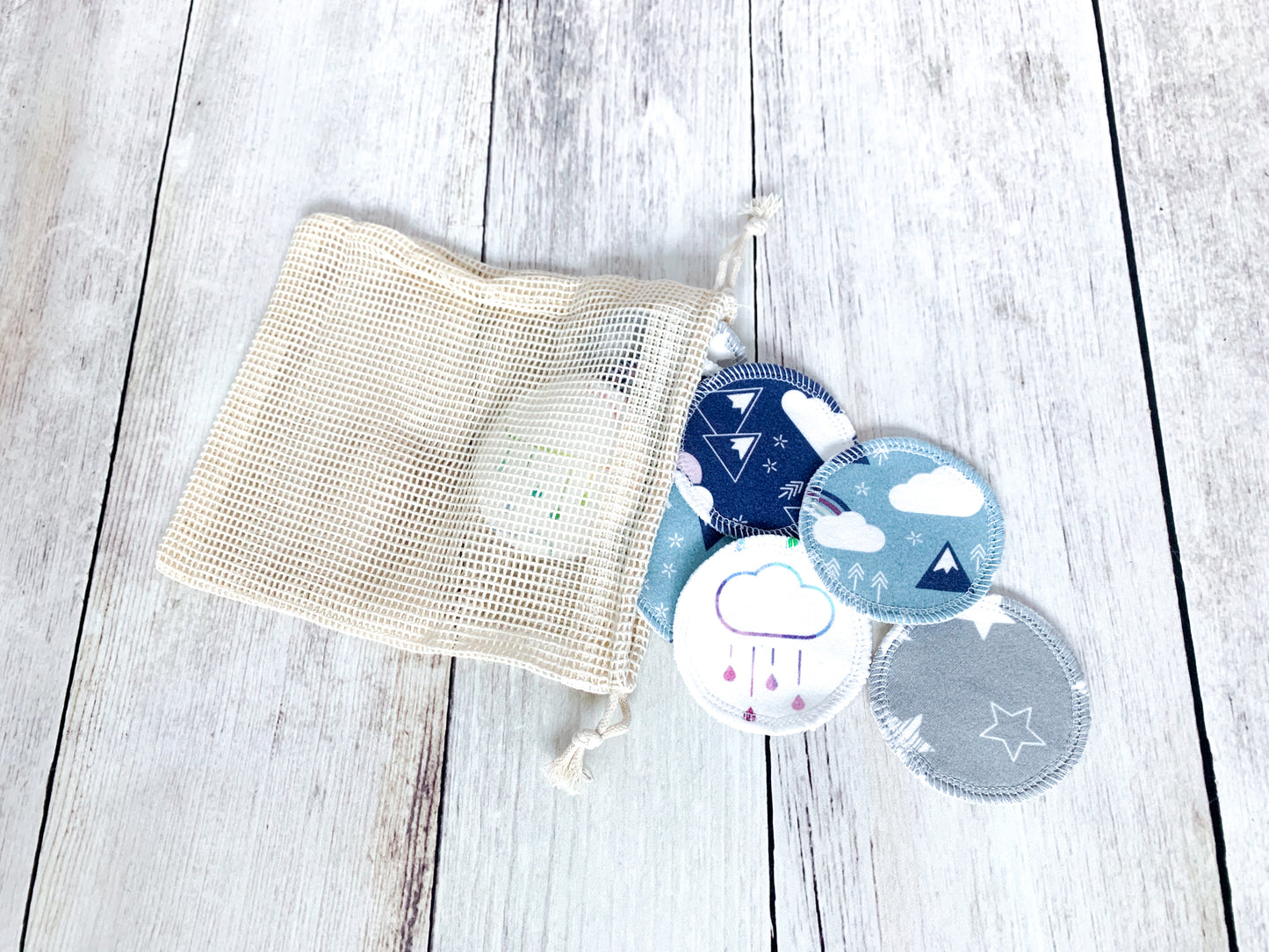 Organic Cotton Face Rounds - Set #9 - Clouds & Rainbows (Small)