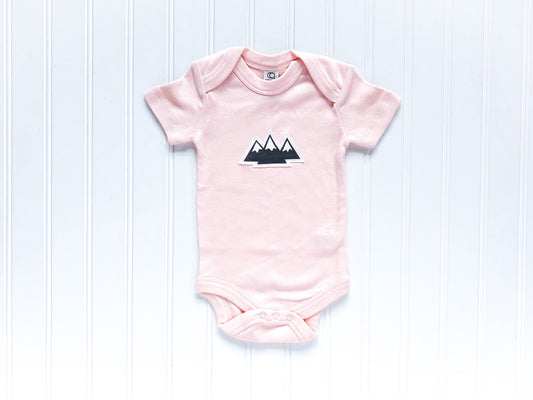 Mountains Organic Bodysuit - Light Pink / Charcoal Gray / White (Short) - CAVU Creations