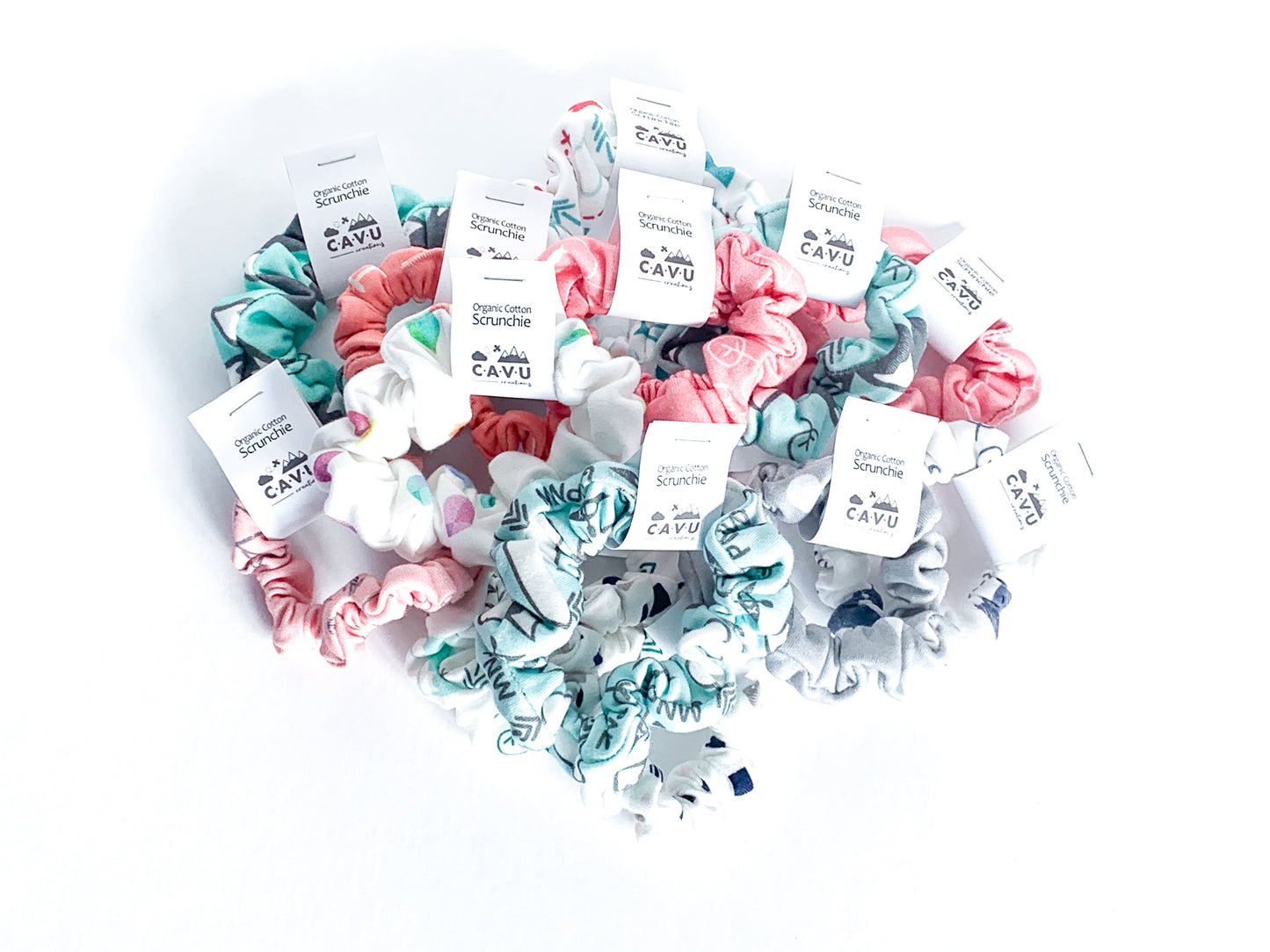 Organic Cotton Scrunchie - PNW Love - Teal / Mint / Red / White