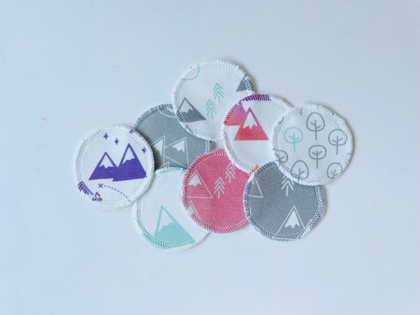 Organic Cotton Face Rounds - Set #14 - Mountains + Trees (Small)