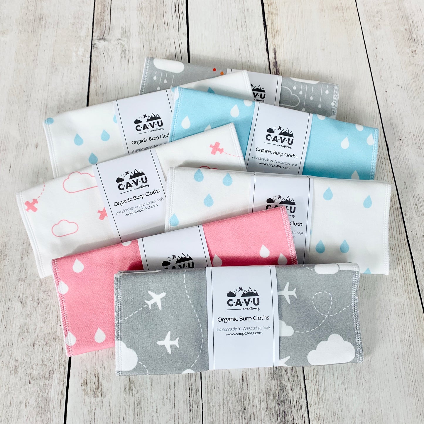 Airplanes in Clouds Organic Burp Cloths (Set of 2) - Coral Pink / White
